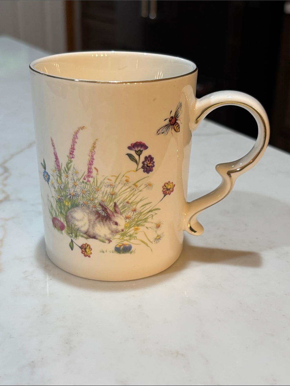 Gracie Bone China Mug Stechcol Bunny Garden White Rabbit Floral Easter Bee 10oz